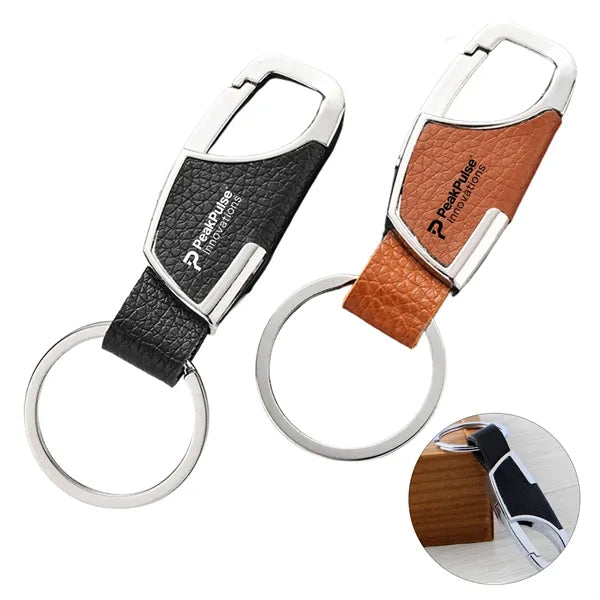 Luxury Leather Carabiner Keychain with Metal Key Ring