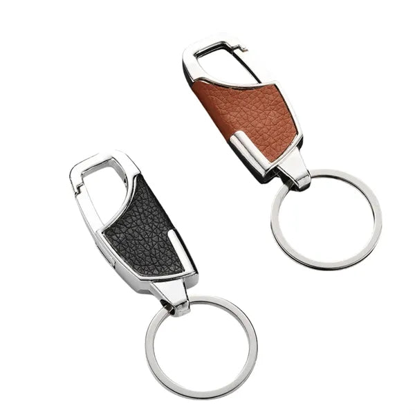 Luxury Leather Carabiner Keychain with Metal Key Ring