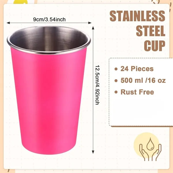 16oz Unbreakable Stainless Steel Pint Cups