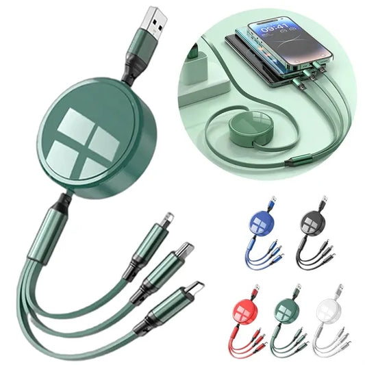 3-in-1 Anti-winding Retractable 100W Fast Charging Cable