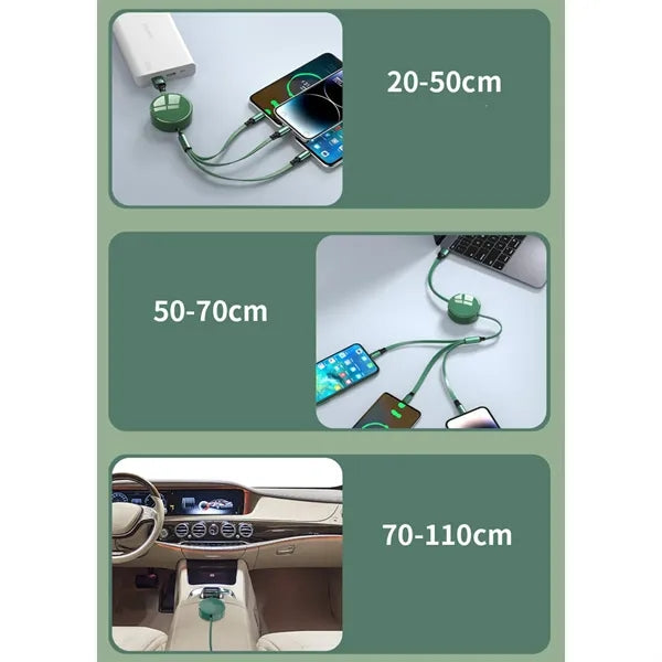 3-in-1 Anti-winding Retractable 100W Fast Charging Cable