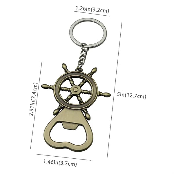 Nautical Ship Wheel Bottle Opener Keychain