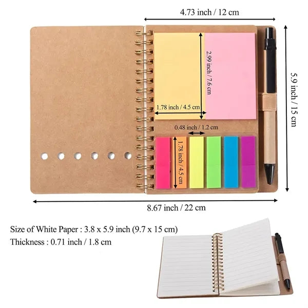 Spiral Notebook With Sticky Notes And Pen