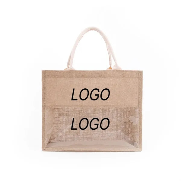 Linen PVC Stitched Translucent Handbag