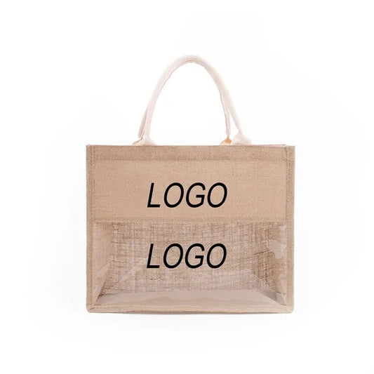 Linen PVC Stitched Translucent Handbag