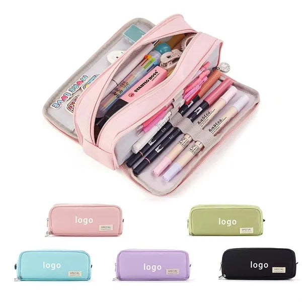 Large Capacity Pencil Case 3 Compartment Pouch Pen Bag