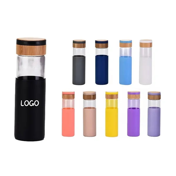 Glass Water Bottle with Silicone Sleeve and Bamboo Lid