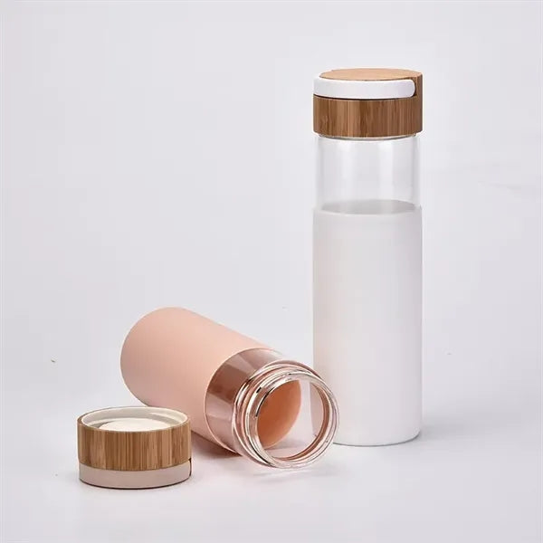 Glass Water Bottle with Silicone Sleeve and Bamboo Lid