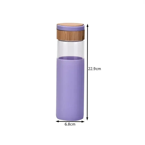 Glass Water Bottle with Silicone Sleeve and Bamboo Lid