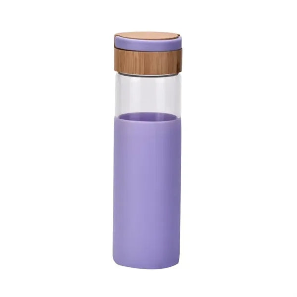 Glass Water Bottle with Silicone Sleeve and Bamboo Lid