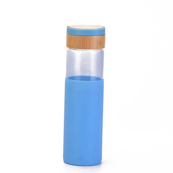 Glass Water Bottle with Silicone Sleeve and Bamboo Lid