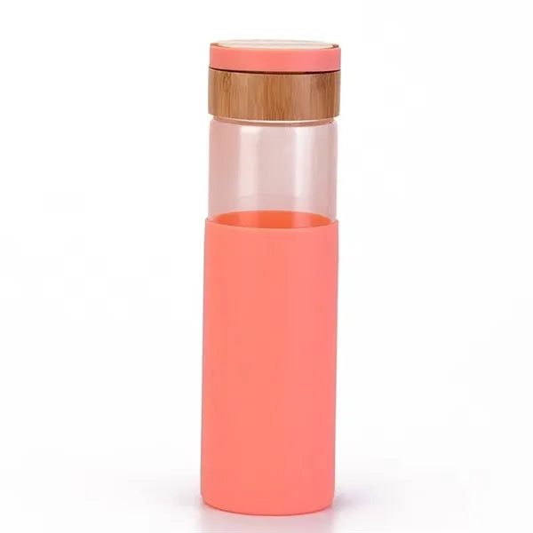 Glass Water Bottle with Silicone Sleeve and Bamboo Lid