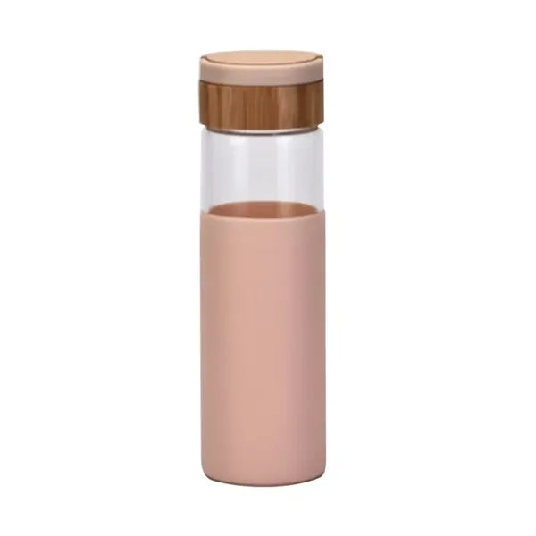 Glass Water Bottle with Silicone Sleeve and Bamboo Lid