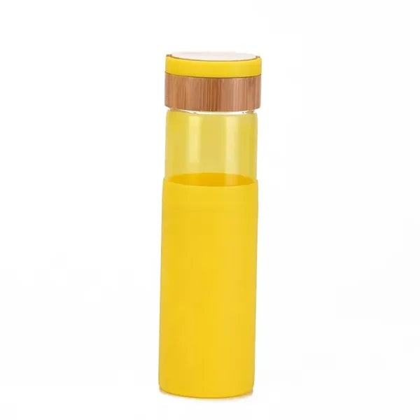 Glass Water Bottle with Silicone Sleeve and Bamboo Lid