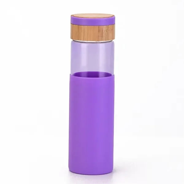 Glass Water Bottle with Silicone Sleeve and Bamboo Lid