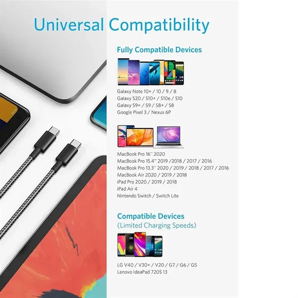 USB C to USB C Cable Type-C 65W Fast Charging Cable
