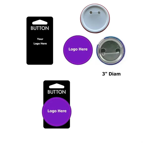 3' Round Shape Safety Pin Button with Card Packed