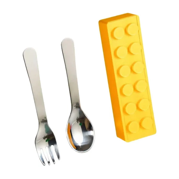 304 Stainless Steel Building Block Kids Spoon Fork Set