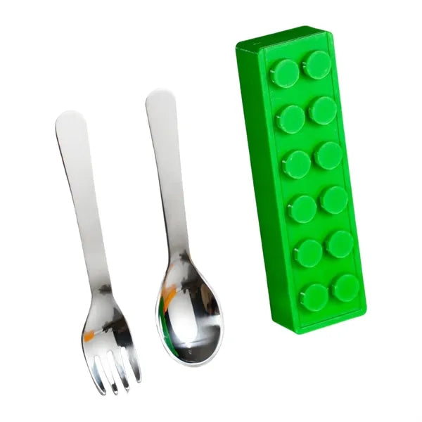 304 Stainless Steel Building Block Kids Spoon Fork Set