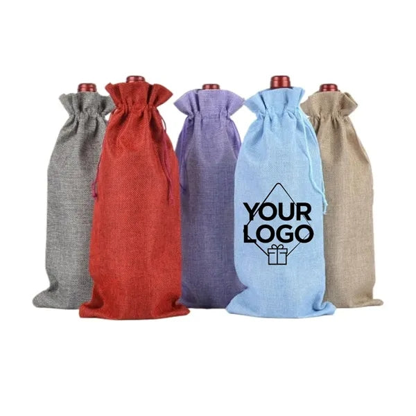 Burlap Wine Bottle Bag with Drawstring for Christmas Party