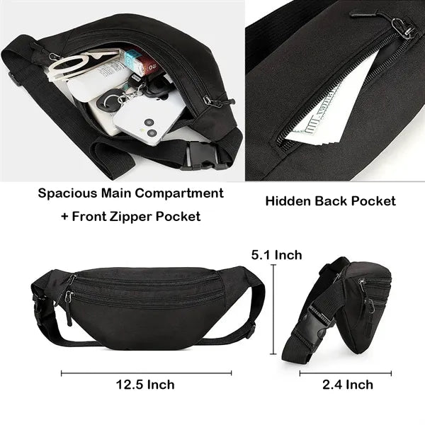 Unisex Waist Pack, 3 Pockets, Large Capacity, Affordable