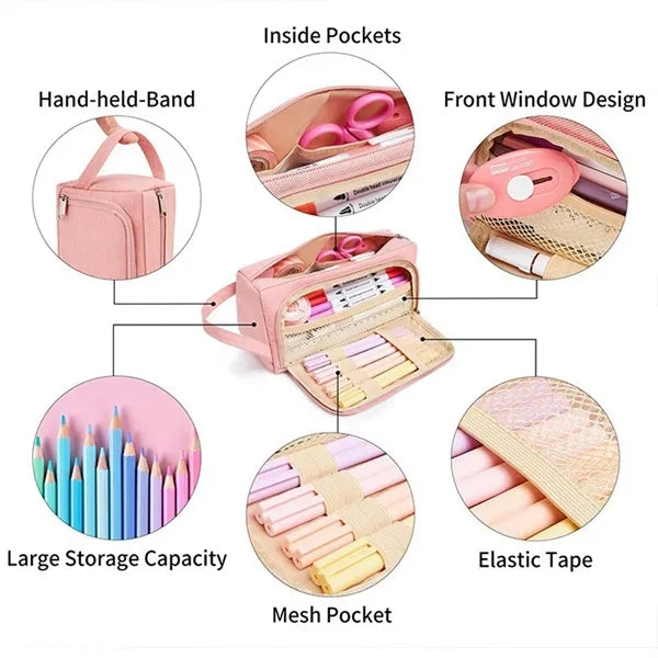 Double Zipper Pencil Cases Stationery Storage Bag