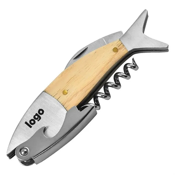 Elegant Fish-Shaped Stainless Steel And Wood Bottle Opener