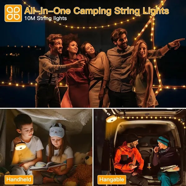 2 in 1 Waterproof Camping String Lights with 8 Modes