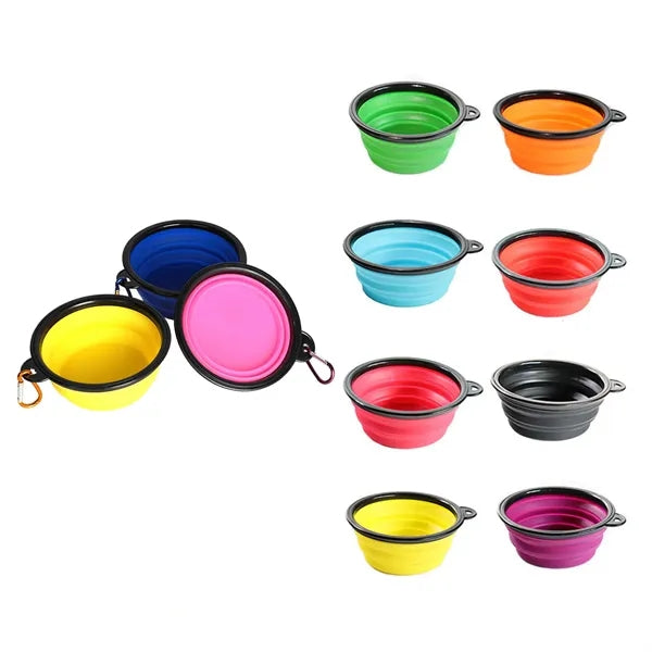 Portable Collapsible Silicone Dog Bowl with Carabiner Clip