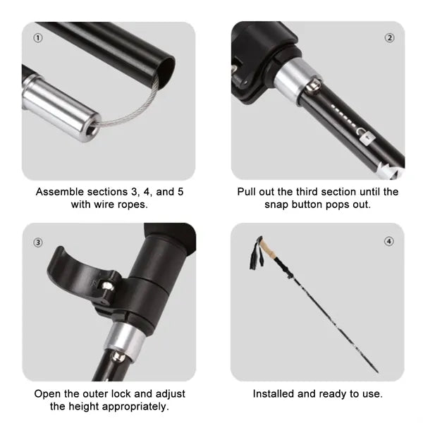 Aluminum Collapsible Trekking Pole with Adjustable Height