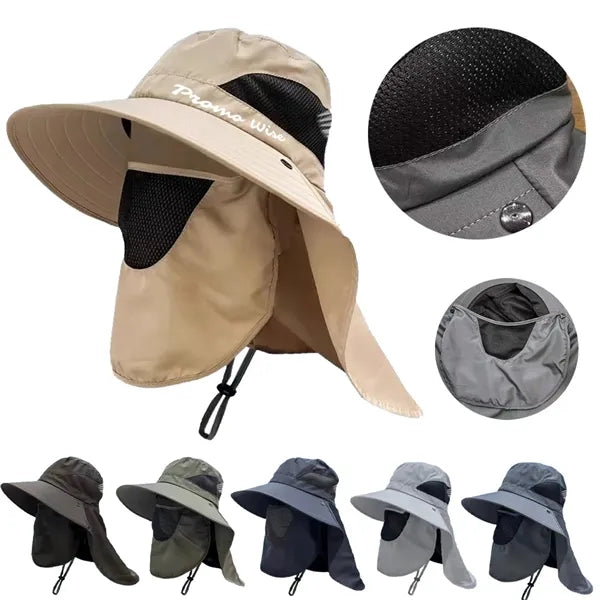 Bucket Hat with Detachable Front Cover and Extended Shawl