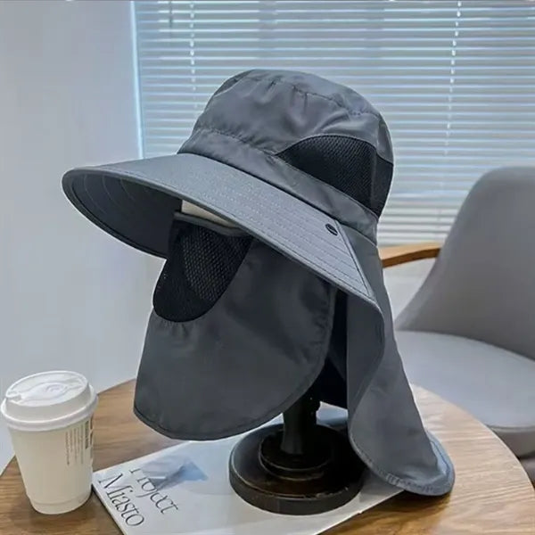 Bucket Hat with Detachable Front Cover and Extended Shawl