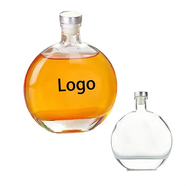 Round Clear Glass Portable Liquor Bottle