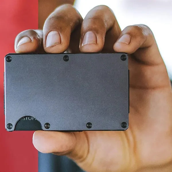 Convenience RFID-block Aluminum Wallet with Elastic Strap