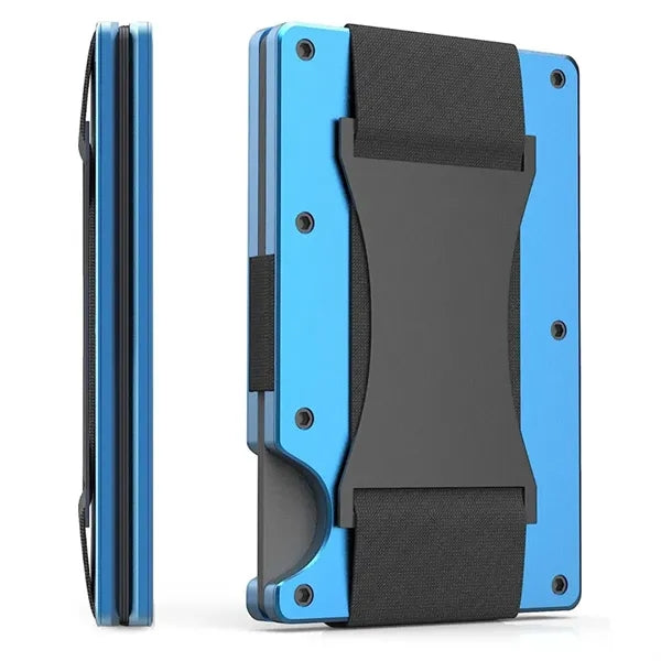 Convenience RFID-block Aluminum Wallet with Elastic Strap