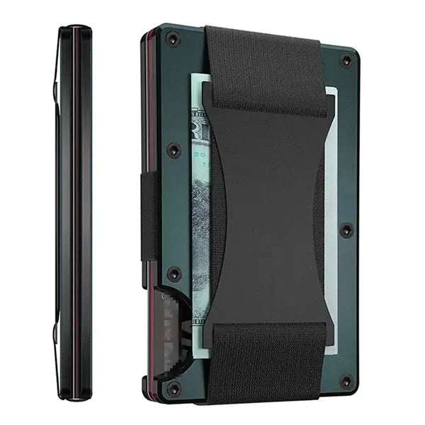 Convenience RFID-block Aluminum Wallet with Elastic Strap