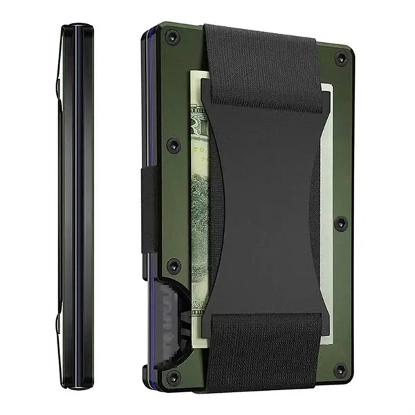 Convenience RFID-block Aluminum Wallet with Elastic Strap
