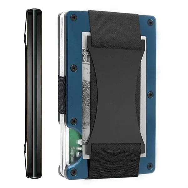 Convenience RFID-block Aluminum Wallet with Elastic Strap
