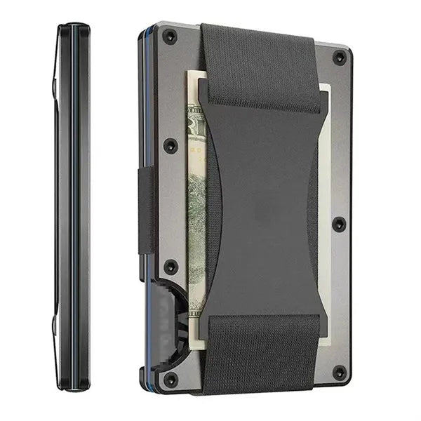 Convenience RFID-block Aluminum Wallet with Elastic Strap
