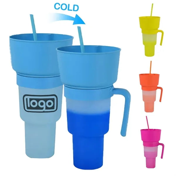 32oz Plastic 2-in-1 Color Changing Water Tumbler with Straw