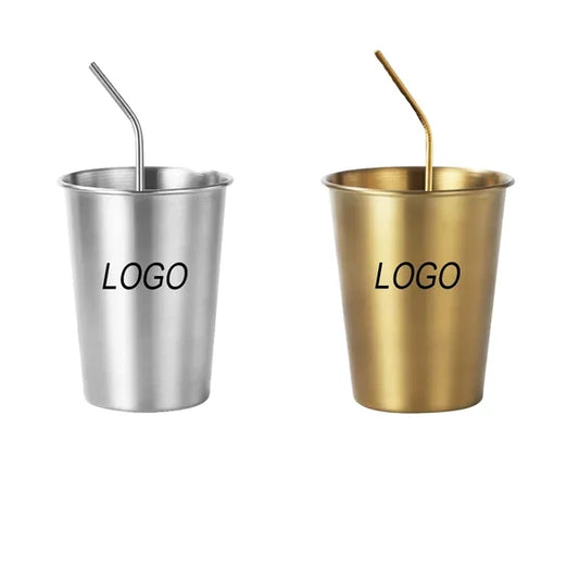 10oz 304 Stainless Steel Single-Layer Straw-Equipped Cup