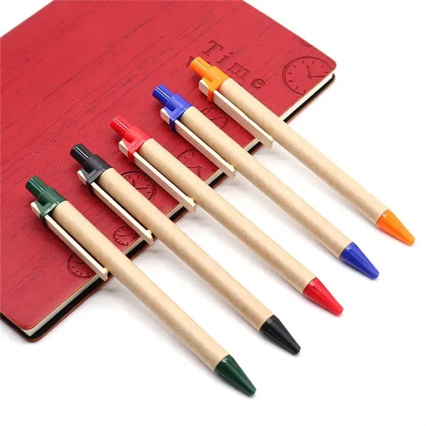 Eco-Friendly Kraft Paper Ballpoint Pen with Bamboo Clip
