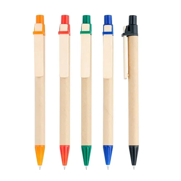 Eco-Friendly Kraft Paper Ballpoint Pen with Bamboo Clip