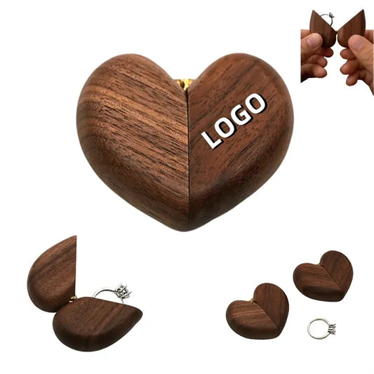 Engravable Black Walnut Heart Ring Box
