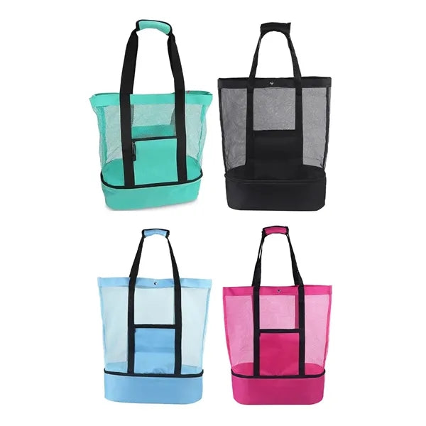 Mesh Top Beach Tote Bag with Cooler Compartment