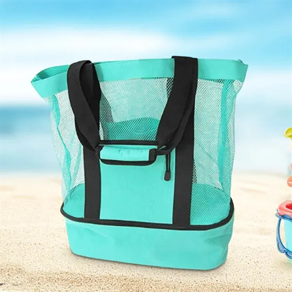 Mesh Top Beach Tote Bag with Cooler Compartment