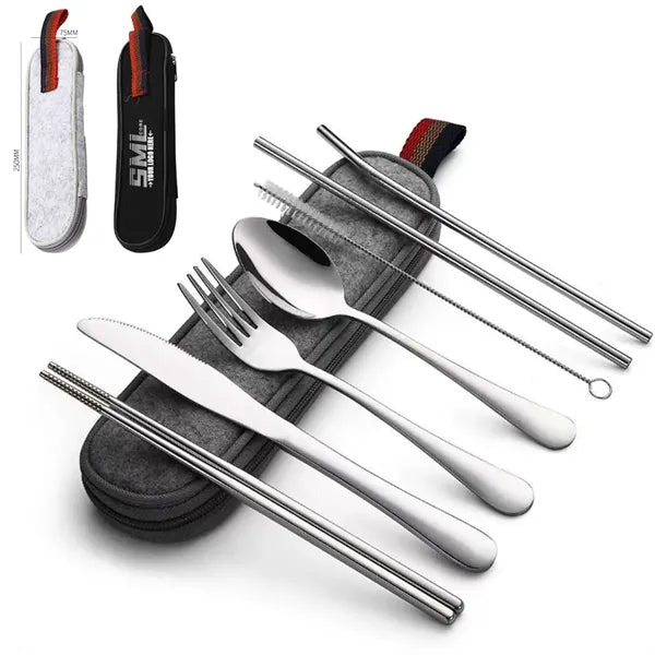 Portable Stainless Cutlery Flatware Set with Carrying Pouch
