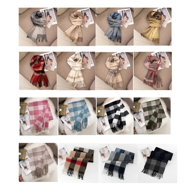 Fashion Winter 100% Wool 62.99inch Plaid Tassel Long Scarves