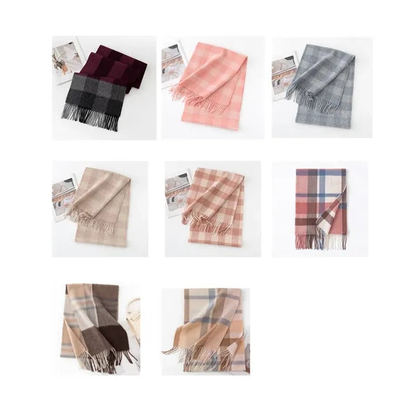 Fashion Winter 100% Wool 62.99inch Plaid Tassel Long Scarves