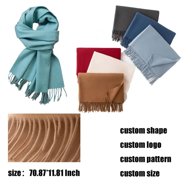 Winter 100% Wool 70.87inch Solid Color Tassel Long Scarves